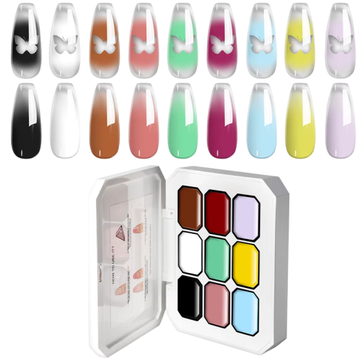 Set med 9 färger av gradient nagelgel för UV LED Övergångsgeler för ombré detaljerade mönster DIY och salongdesign