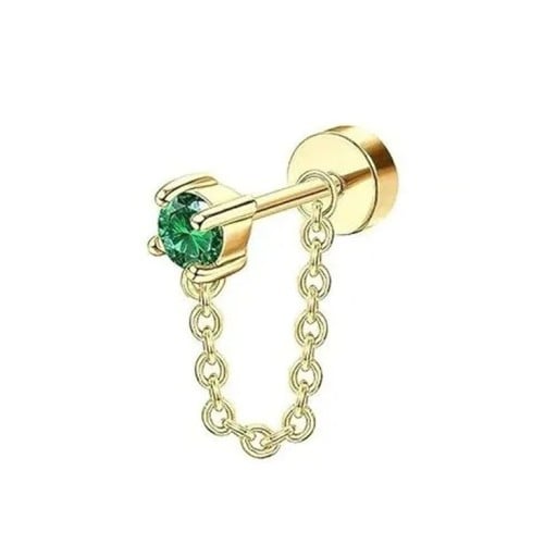 Guldpiercing i kirurgiskt stål 6 x 5 x 0,8 mm Grön diamant med hänge Dekorativ smycke för näsa och öra
