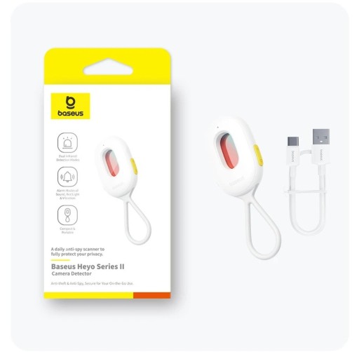 Detektor för dolda kameror 85 x 58 x 5 mm 28 g Baseus Heyo Series II BS-HP024 IR LED upp till 5 m 3 lägen Vibrationslarm USB-C