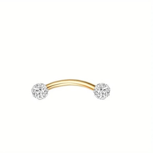 Guldfärgad böjd piercing i rostfritt stål 8 x 1,2 mm Med silverkulor Dekorativt bananprydnad