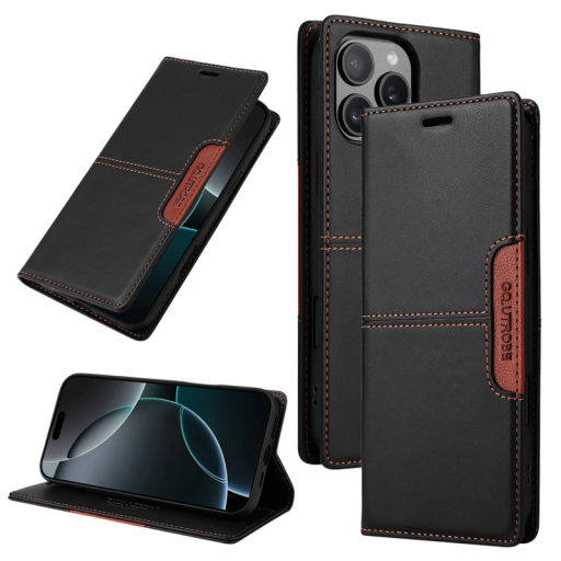 Magnetiskt flipfodral för iPhone 17 Pro Konstläder Skyddande fodral med fack för betalningskort Magnetisk stängning