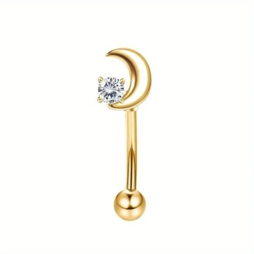 Guldfärgad piercing i rostfritt stål 8 x 1,2 mm Måne med diamant Fin dekorativ smycke för näsa och öra