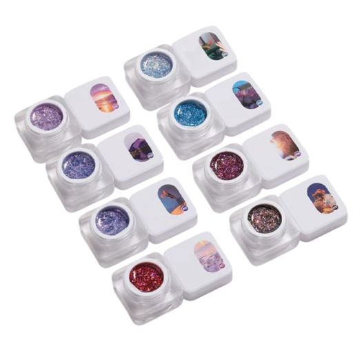 Set med 8 st kromade glittrande nagelgeléer UV LED glänsande gel nagellack för nail art härdbar i UV och LED-lampa