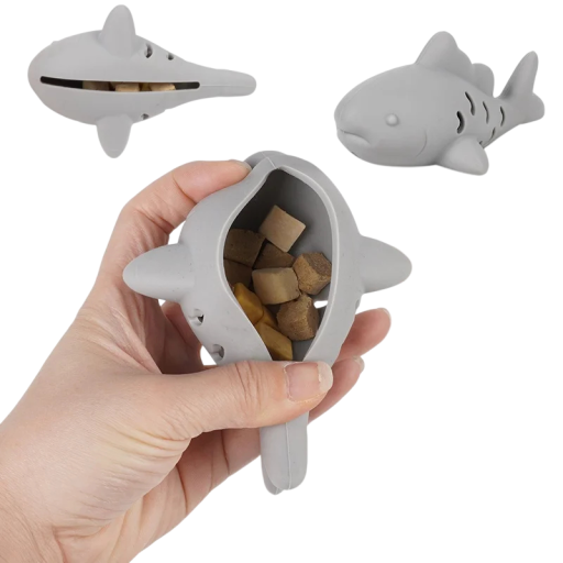 Interaktiv leksak för katter 12 x 7,7 x 5,6 cm Silikonleksak i form av en fisk för godis Mental stimulering och lek