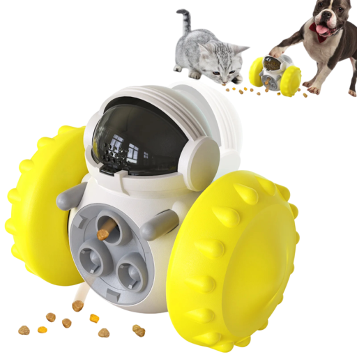 Interaktiv dispenser för hundar och katter 11 x 14 x 8 cm Robot med hjul Rörlig pussel för långsam matning i plast
