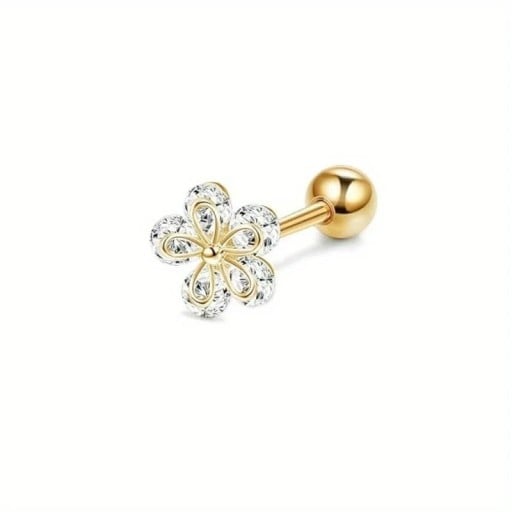 Guldpiercing blommor i kirurgisk rostfritt stål med diamantdetaljer Elegant smycke för kroppen med subtil glans