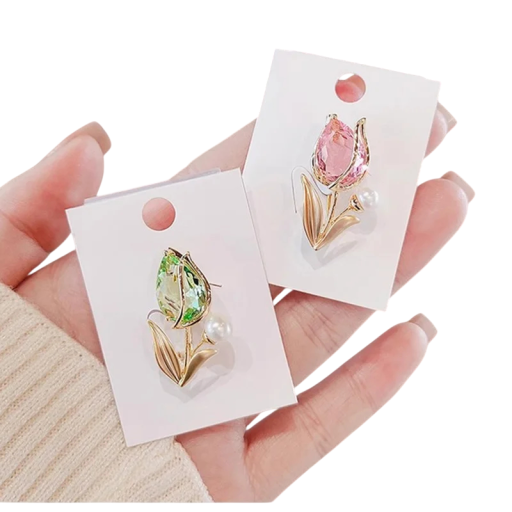 Moderna mini brosch Kristalltulpan Växtblommotiv Elegantisk liten smyckesdetalj med glittrande stenar