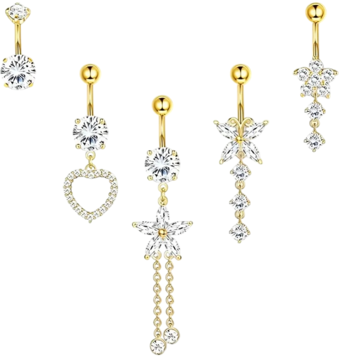 5 st piercingar i kirurgiskt rostfritt stål med diamanter och hängen Glittrande elegant set av kroppssmycken för öron och näsa