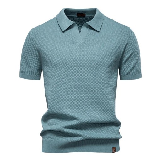 Herrpolotröja kort ärm med krage Enfärgad elegant t-shirt i polyester och viskos för vardagsbruk