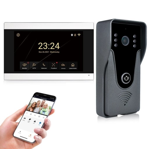 Wi-Fi 4 trådbunden videotelefon 7" TFT LCD-monitor TUYA Smart Life Dörrkamera 1080P IR-CUT Tvåvägs ljud Fjärrupplåsning