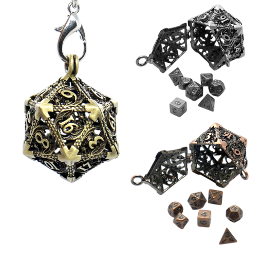 Hollow Metal Keychain Polyhedral Dice with Mini Dice 7 pcs Fantasy Accessory for Board Games RPG DnD Keychain