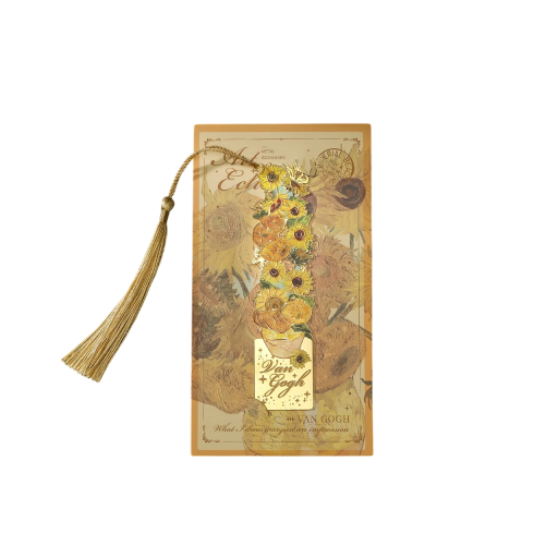 Metallbokmärke med motiv inspirerat av Vincent van Goghs Solrosor 14 × 7,5 cm