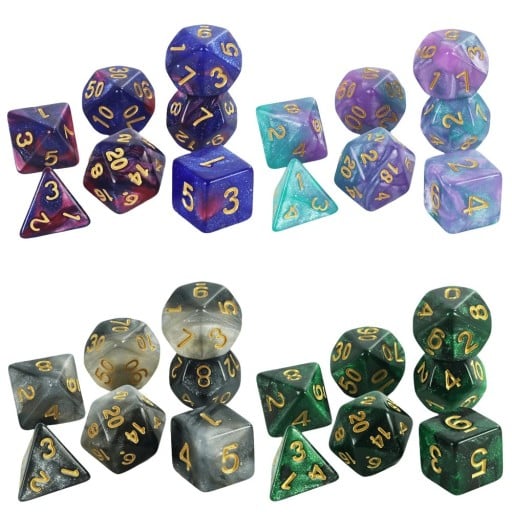 Spelterningar 7 st mångsidiga RPG-tärningar Galaxie stil Flerfärgad fantasy set för brädspel Drakboet rollspel