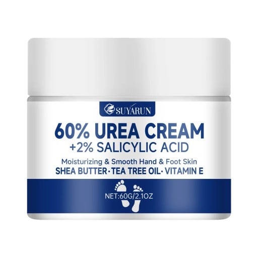 Fuktighetskräm för fötter och händer 60 g 60 % urea 2 % salicylsyra 4,9 x 4,3 cm Sheasmör Tea tree Vitamin E