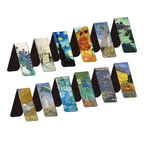 Set med 12 bokmärken 6 x 2 cm vikbara former med motiv från Vincent van Gogh dekorativt läsartillbehör