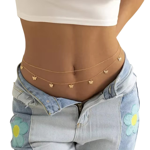 Moderna tvålagers midje kedja 70 + 25 cm Dam sexy kroppssmycke Guldutförande Festivalaccessoar