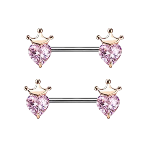 Kunglig hjärtmotiv med krona Glänsande par bröstvårtsdekorationer för kvinnor och tjejer Elegant kroppssmycke Piercing 1,6 mm