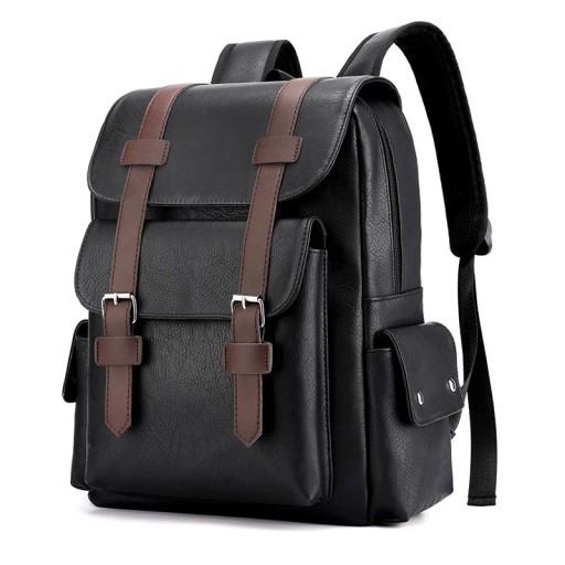 Herr rektangulär ryggsäck 34 × 38 × 12 cm 20–35 l Elegant ryggsäck i konstläder med dragkedja, klaff och spännen