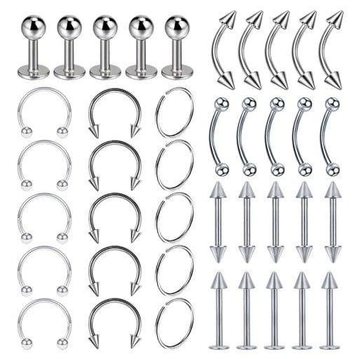 40 st piercings i kirurgiskt stål 8 mm Universella piercings för öron, näsa, läppar och kropp Släta utan dekorationer