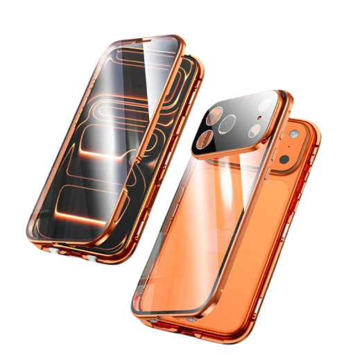 Metallisk magnetisk dubbelglasfodral för iPhone 17 Pro med klicklås i aluminiumlegering skyddsfodral