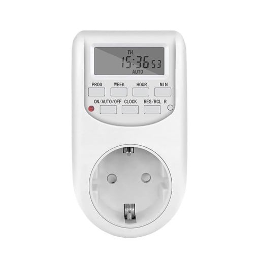 Vit kontakt med timer EU 11 x 6,2 cm Praktisk kontakt med tidsinställning för hemmet