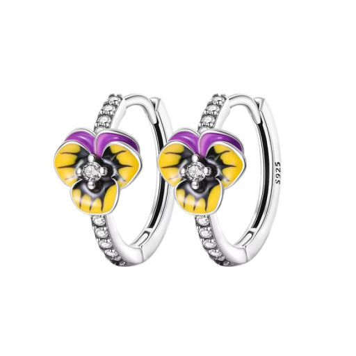 Moderna ringörhängen i 925 silver med blommotiv av penseer, present till födelsedag, bröllop, förlovning och jubileum