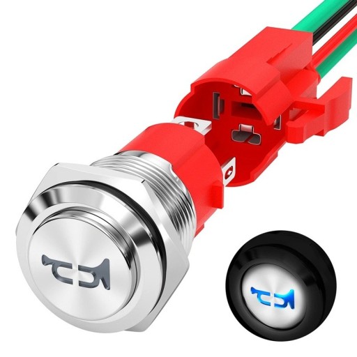 Honkknapp 12V 20A, hållbar 16MM metallbrytare med blå LED-belysning, metall och plast