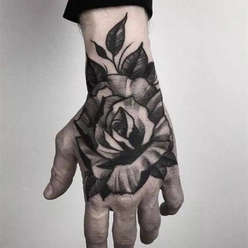 Dekorativt tillfälligt kroppsetikett ros 17 x 12 cm Svart realistisk blommotiv för hand, handflata eller kropp