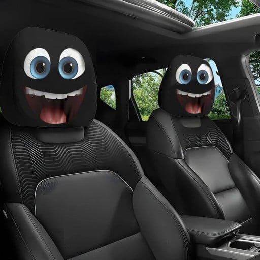 2 st Kryt för nackstöd i bilen 28 x 26 cm Svart polyesteröverdrag med motiv av ögon med öppen mun Inredningsdekoration