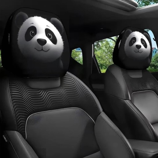 2 st Kudde för bilhuvudstöd 28 x 26 cm Svart polyesteröverdrag med panda-motiv Inredning för bil