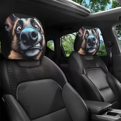 2 st Kryt för nackstöd till bil 28 x 26 cm Svart polyesteröverdrag med hundmotiv Inredning till bilen