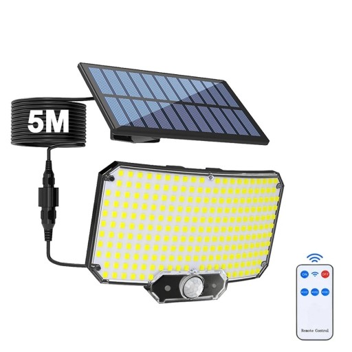 Solarlampa LED säkerhetslampa 5V 234 LED 5 m kabel PIR sensor IP65 utomhus väggbelysning trädgård gård vägg