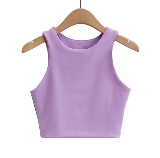 Damernas crop top med breda axelband Rund halsringning Enfärgad kort topp i polyester och spandex Elastisk passform