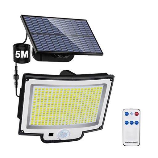 Solärt LED säkerhetsljus 318 LED 5 m kabel PIR sensor IP65 5 V utomhus väggbelysning trädgård gård