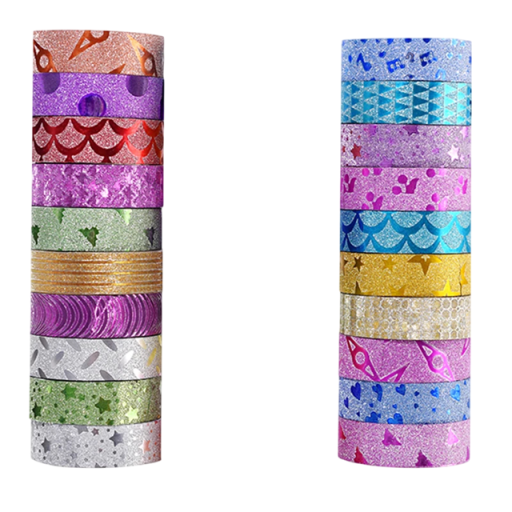 10 st glittrande papperstejp 15 mm x 3 m Set med dekorativa tejpar med ornament och geometriska motiv för DIY etiketter