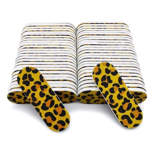 50 st Nagelfil 6 x 1,9 cm Leopardmönster Sandpapper EVA-svamp Mini engångsnagelfil Manikyr pedikyr