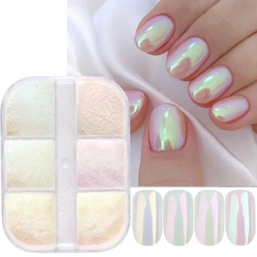 6 st spegelpulver för naglar med metallisk kromeffekt Holografisk och aurora finish För gelnagellack UV TOP COAT
