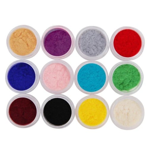12 färger av sammetspigment för naglar för kreativ manikyr och nail art med olika effekter
