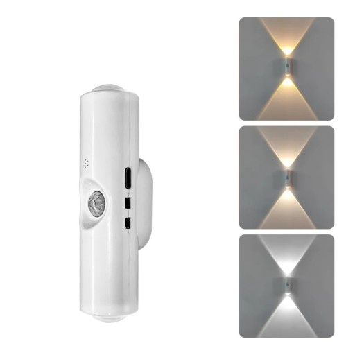 LED vägglampa 10 x 3 cm med rörelsesensor, tre färgtemperaturer för sovrum och hallar