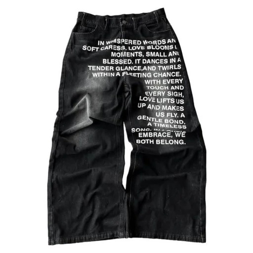 Herrjeans i enfärgad med tryck, med fickor, låg midja, lös, bekväm passform för vardagsbruk