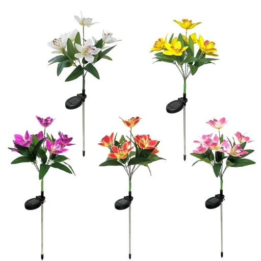 Solcellsdriven LED-lampa med blommor i sidenmaterial, solenergi, perfekt för trädgården och gården