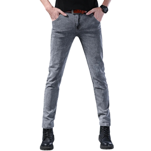 Herrgrå skinny jeans med fickor, bomull, modern passform för en stilfull look