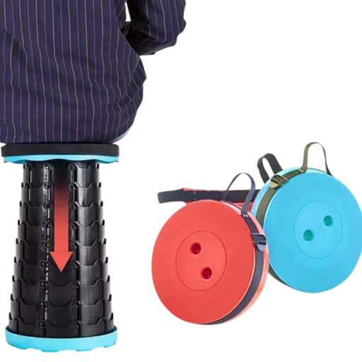 Plastfällbar teleskopisk stol med en höjd på upp till 45 cm 25 x 6 cm Bärbar justerbar pall med rem Hållbar campingstol
