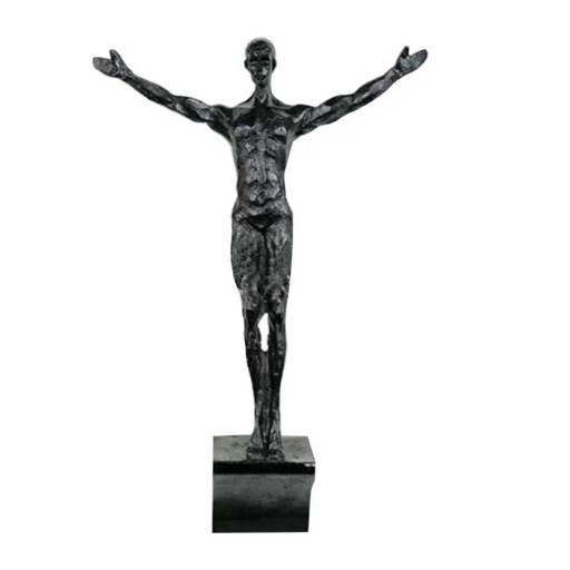 Trojrozměrná soška z pryskyřice 15 x 23 cm Man med utsträckta armar Dekorativ figur för inredning eller samlarfigur