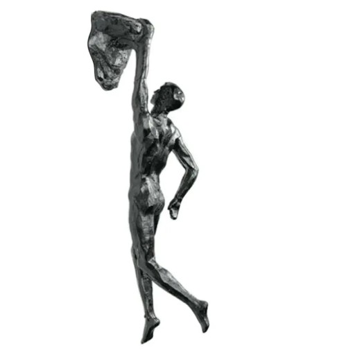 Resinskulptur 7 x 18 cm Man hängande på en klippa Dekorativ figur för inredning eller samlarfigur