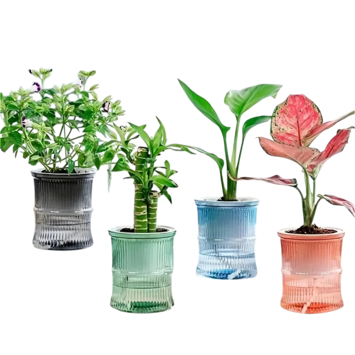 Självbevattnande tvådelad blomkruka 10 x 12 cm Plastblomkruka med vattentank Halvgenomskinlig blomkruka för inomhusväxter