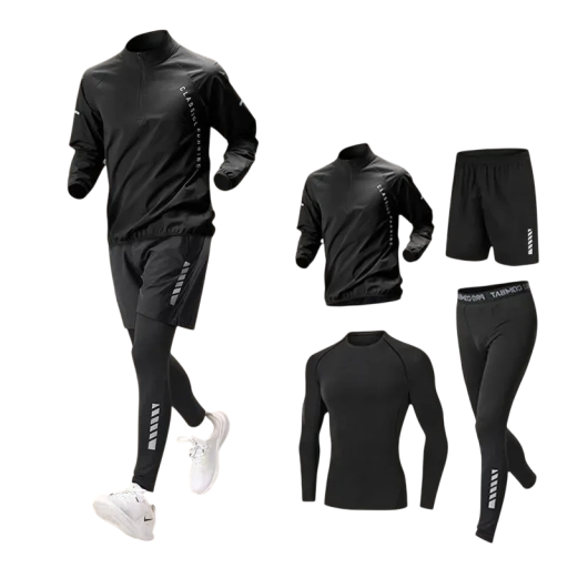 Herr sportset leggings, shorts, hoodie, långärmad tröja, polyester, spandex