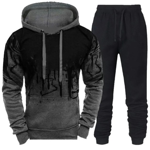 Herrset med byxor, hoodie, enkel tryck, polyester