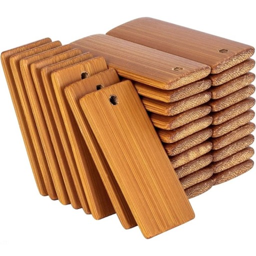 50 st bambusetiketter för nyckelringar 45 x 20 mm Naturliga etiketter för personalisering och dekoration, ekologiska material