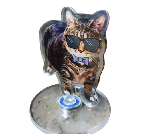Mini kattdekoration 5 cm Katt med glasögon och rosett på roterande bas 360° Borddekoration för hylla instrumentbräda med folie